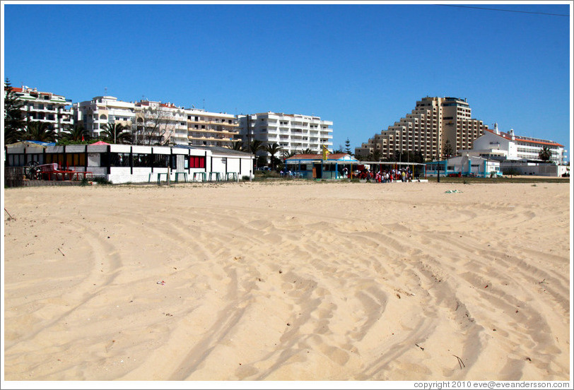 Beach and hotels.