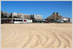 Beach and hotels.