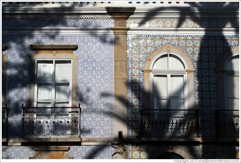 Tiled wall with shadows of palm trees, Pra?Dr Ant? Padinha.