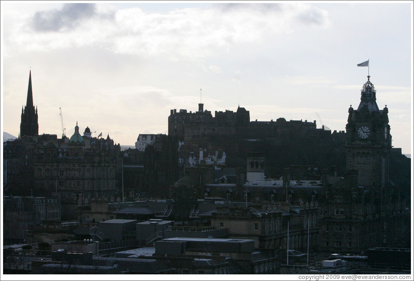 View to the west, including Edinburgh Castle, from Calton Hill.