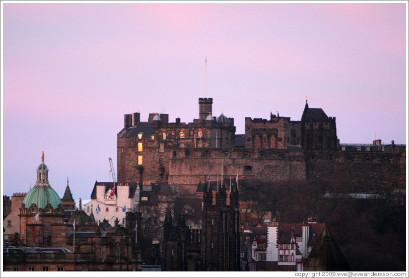 Edinburgh Castle at sunrise, viewed from Calton Hill.