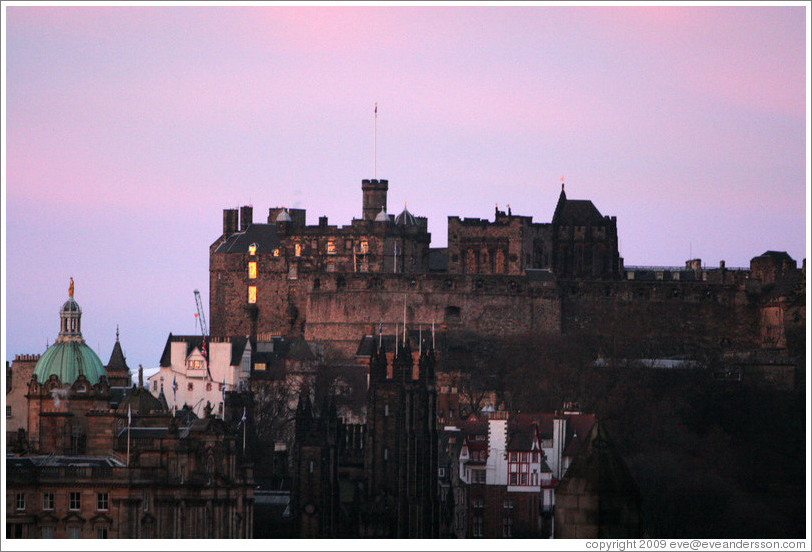 Edinburgh Castle at sunrise, viewed from Calton Hill.