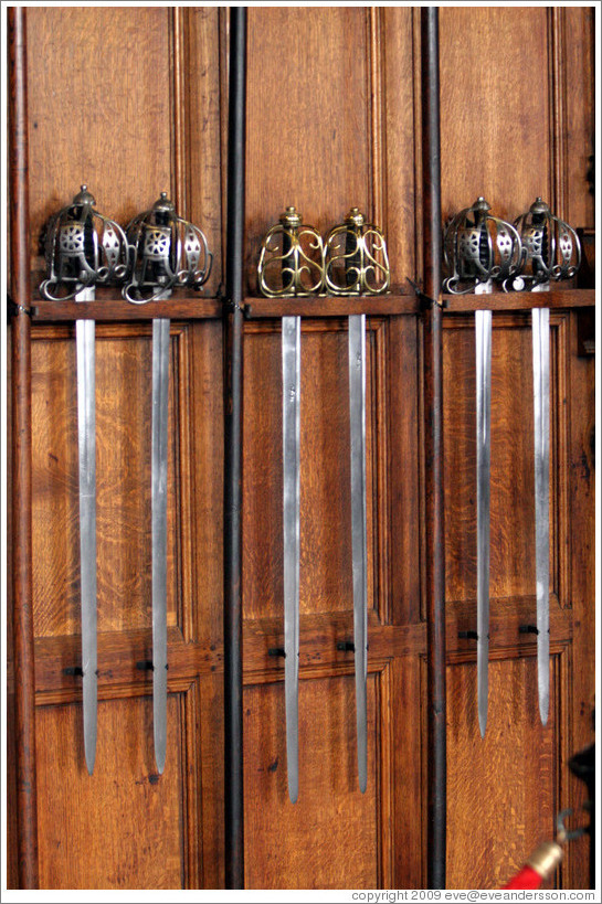 Swords on the wall of the great hall.  Edinburgh Castle.