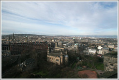 View to the northwest, centered on St. Cuthbert's Parish Church.  Edinburgh Castle.