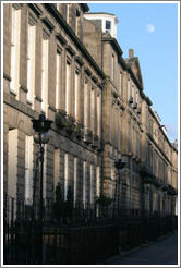 Heriot Row, approaching dusk with the moon visible.  New Town.