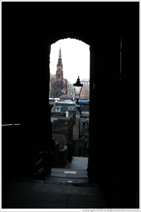 Advocate's Close, with Scott Monument in the background.  Old Town.