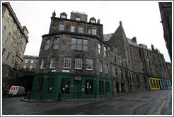 O2 Bar, with the old, painted words, Harvey's Furniture Stores, still visible.  Candlemaker Row.  Old Town.