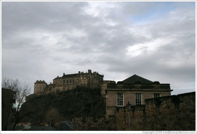 Edinburgh Catle, viewed from the Vennel.  Old Town.