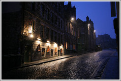 Castlehill, with pre-dawn snow falling.  Old Town.