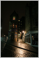 Cockburn Street at night, with a view into Fleshmarket Close.  Old Town.