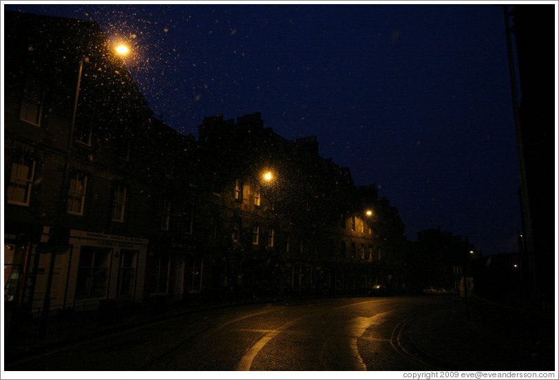 Johnston Terrace in the pre-dawn, lightly snowing.  Old Town.