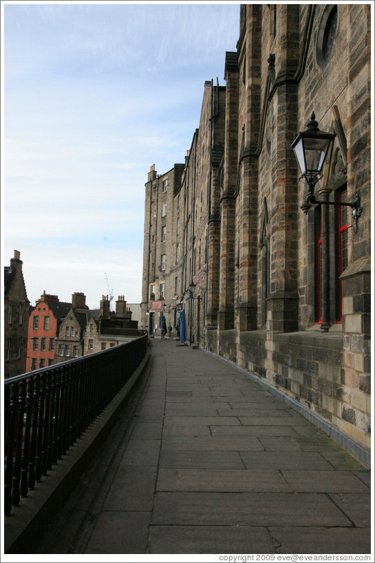 The back of Columbas Free Church, and the street a few storeys down.  Old Town.