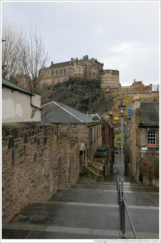 The Vennel with  a view of tthe Edinburgh Castle.  Old Town.