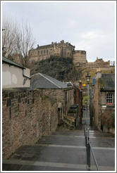 The Vennel with  a view of tthe Edinburgh Castle.  Old Town.