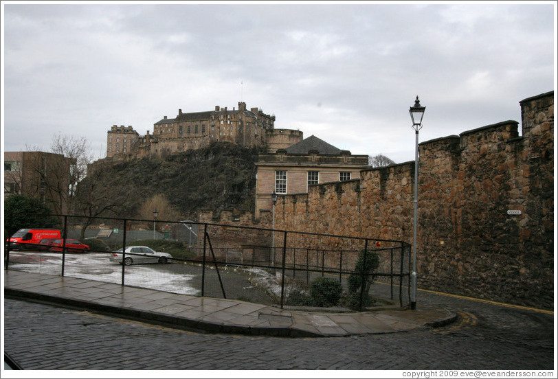 The Vennel and Telfer Wall with  a view of the Edinburgh Castle.  Old Town.