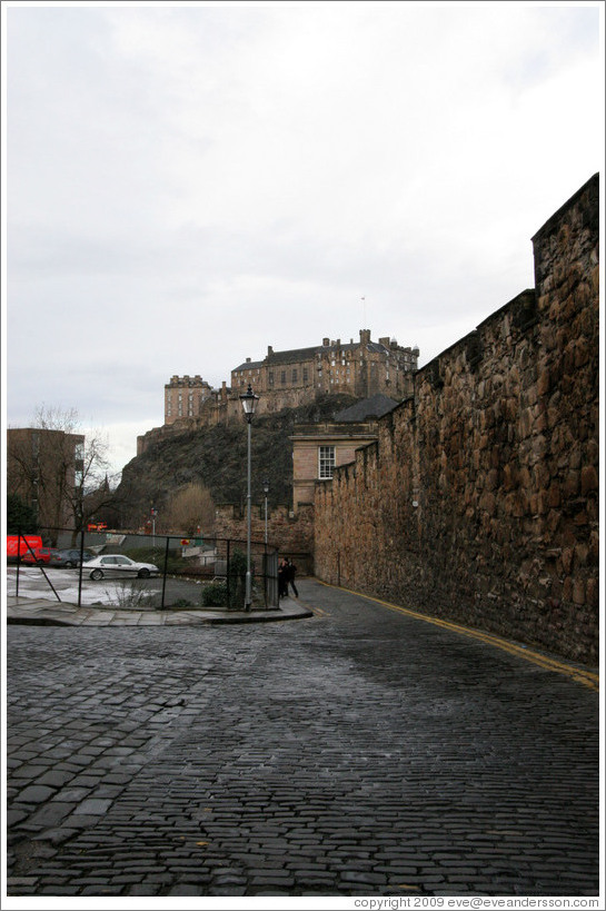 The Vennel and Telfer Wall with  a view of the Edinburgh Castle.  Old Town.