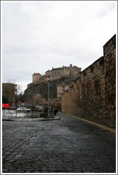The Vennel and Telfer Wall with  a view of the Edinburgh Castle.  Old Town.