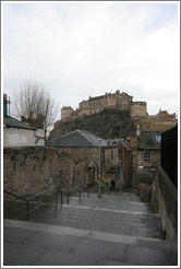 The Vennel with  a view of the Edinburgh Castle.  Old Town.