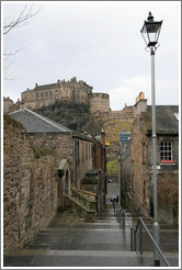 The Vennel with  a view of the Edinburgh Castle.  Old Town.