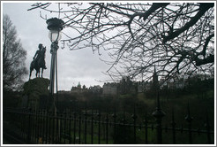 Horse statue and lamppost on an overcast day.  Princes Street Gardens.