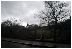 rinces Street Gardens on an overcast day.  In the background are buildings designed by Sir Patrick Geddes in 1893.