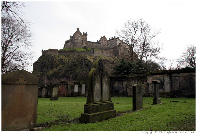 St. Cuthbert's Kirkyard, looking toward the Edinburgh Castle.