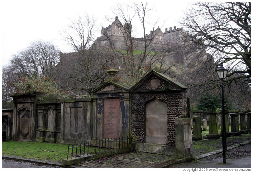 St. Cuthbert's Kirkyard, looking toward the Edinburgh Castle.