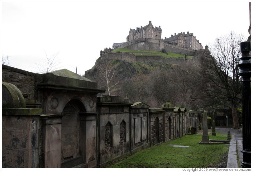 St. Cuthbert's Kirkyard, looking toward the Edinburgh Castle.