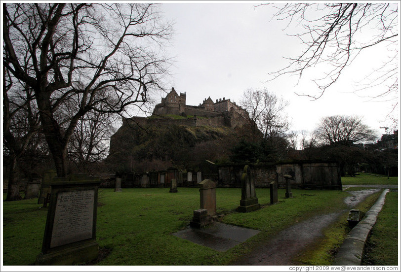 St. Cuthbert's Kirkyard, looking toward the Edinburgh Castle.