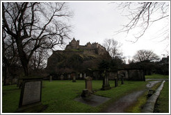 St. Cuthbert's Kirkyard, looking toward the Edinburgh Castle.