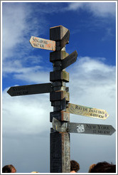 Sign at  Cape Hope, the most southwestern point of Africa, pointing to Singapore, Rio de Janeiro, New York and other cities.