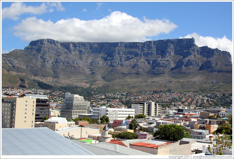 Table Mountain viewed from Longmarket Street, Bo-Kaap.