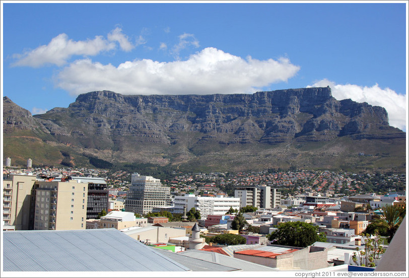Table Mountain viewed from Longmarket Street, Bo-Kaap.