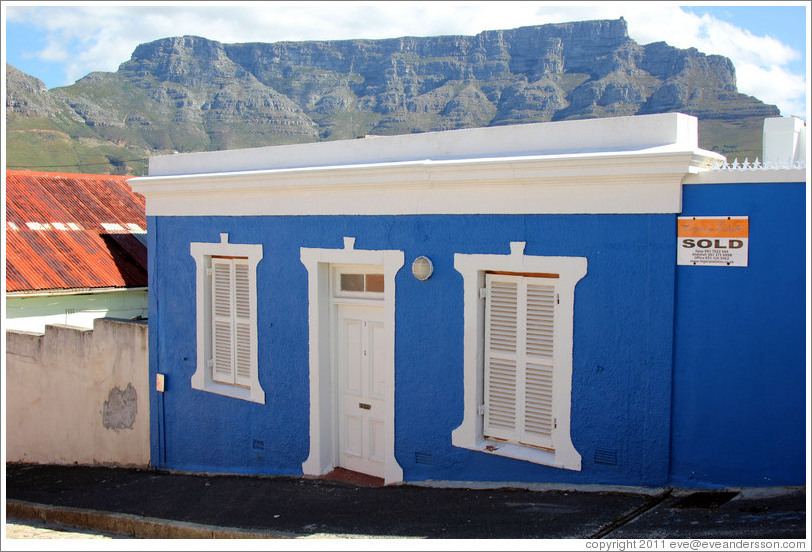 Blue house with Table Mountain behind. Signal Street, Bo-Kaap.