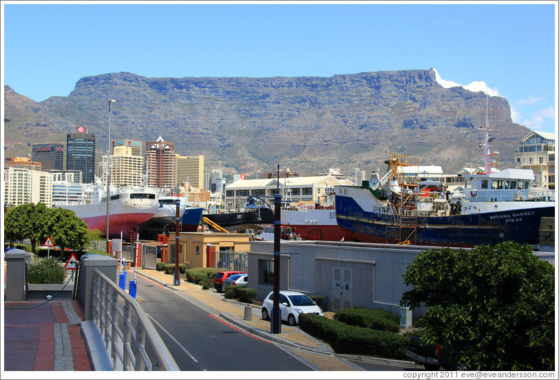 Table Mountain behind a shipyard.