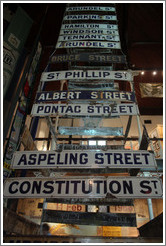 Street signs from District Six, which was torn down, forcing the residents to move to townships.  District Six Museum.