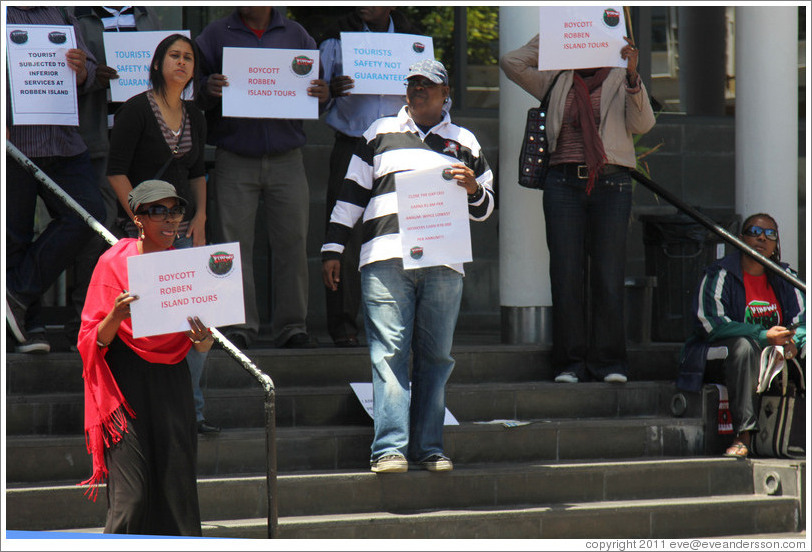Workers protesting against labor conditions at Robben Island.