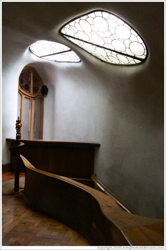 Windows above staircase.  Casa Batll