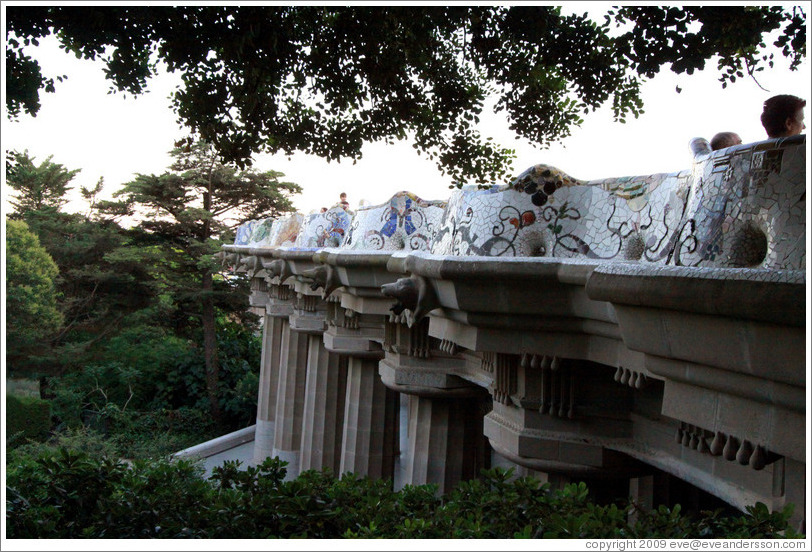 Doric columns supporting the central terrace with the serpent bench.  Park G?ell.