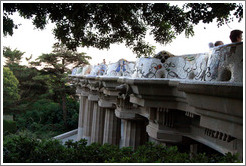 Doric columns supporting the central terrace with the serpent bench.  Park G?ell.