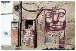 Graffiti. A person's head is being filled with gasoline. Calle de San Juan de los Reyes, Albaic?