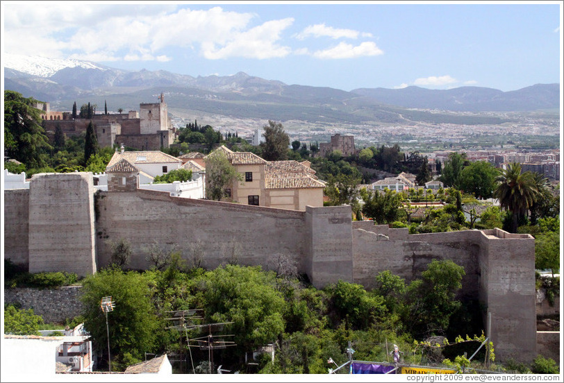 Muralla de la Alcazaba, 8th century wall that protected the city, viewed from Mirador de San Crist?.  Albaic?