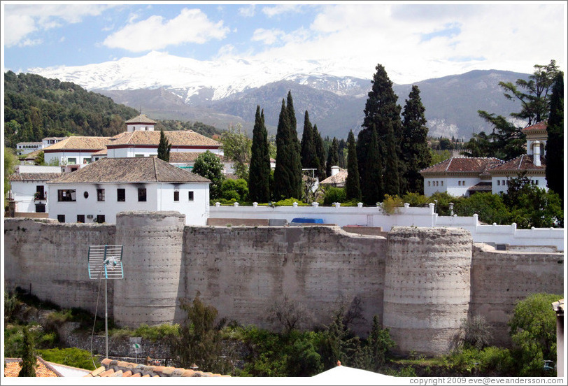 Muralla de la Alcazaba, 8th century wall that protected the city, viewed from Mirador de San Crist?.  Albaic?