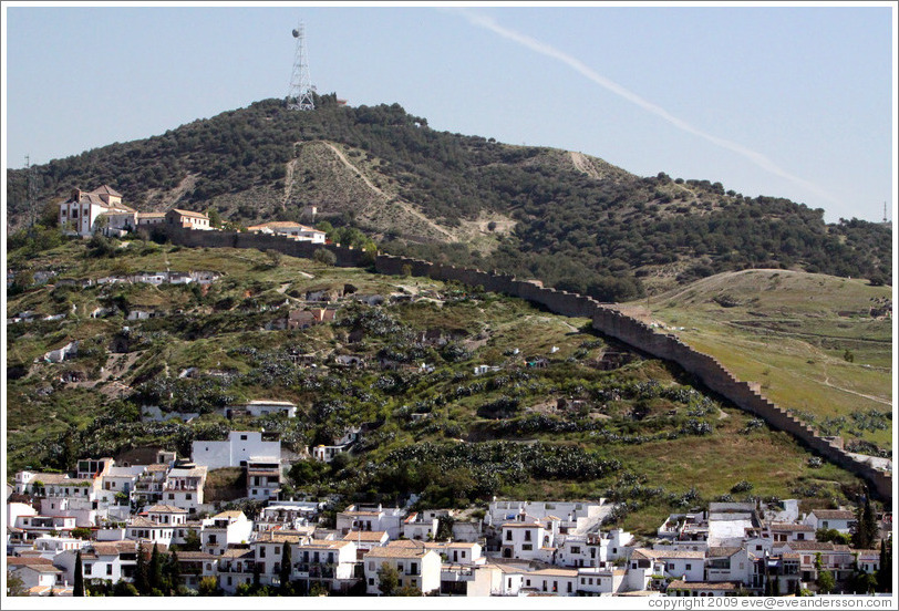 Part of a muralla, an 8th century wall that protected the city, viewed from Mirador de San Crist?.  Albaic?