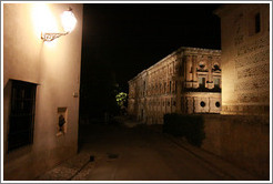 Calle Real and Palacio de Carlos V, Alhambra, at night.