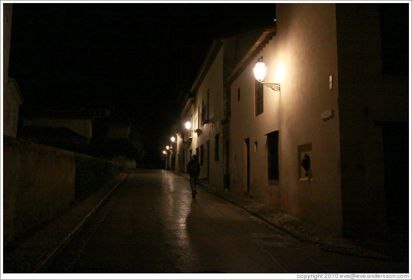 Calle Real, Alhambra, at night.