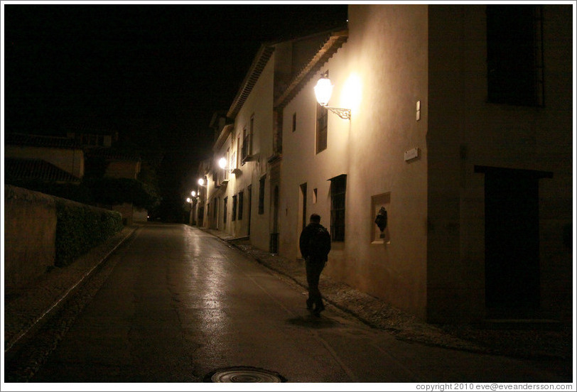 Calle Real, Alhambra, at night.