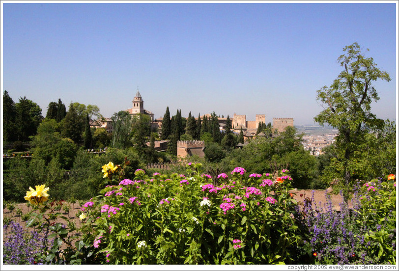 Flowers and view of the Alhambra from Generalife.