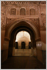 Arch leading to Comares Hall, Nasrid Palace, Alhambra at night.