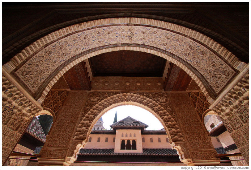 Arches looking toward Patio de los Leones, Nasrid Palace, Alhambra.